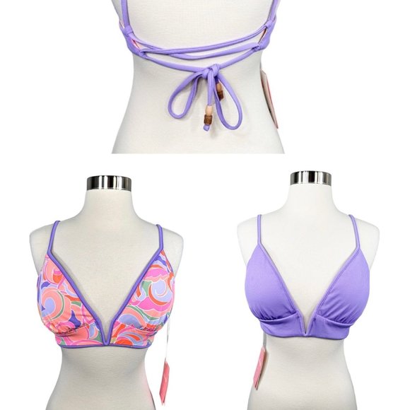 Maaji Periwinkle Parade Reversible Bikini Top In Purple - Picture 3 of 13